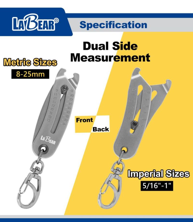 Medidor de tamaño de cabeza de tuerca y tornillo LABEAR SAE 5/16 ″ — 1 ″ métrico de 8 a 25 mm