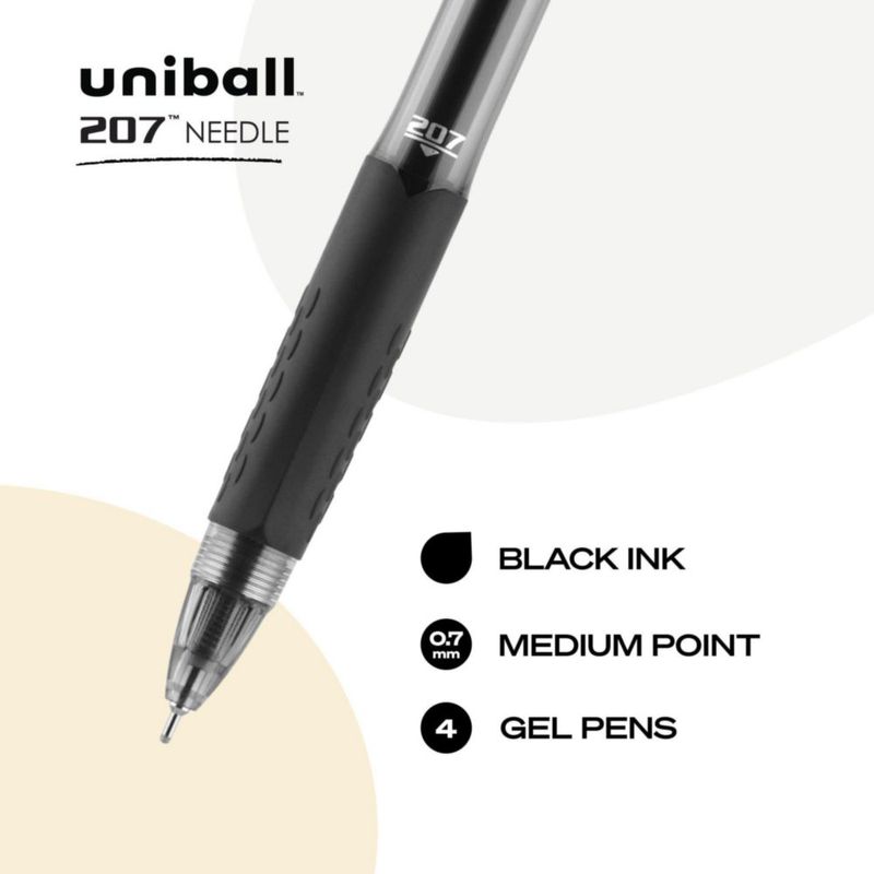 Bolígrafos de Gel Uni-Ball 207 07 mm Negro Pack de 4