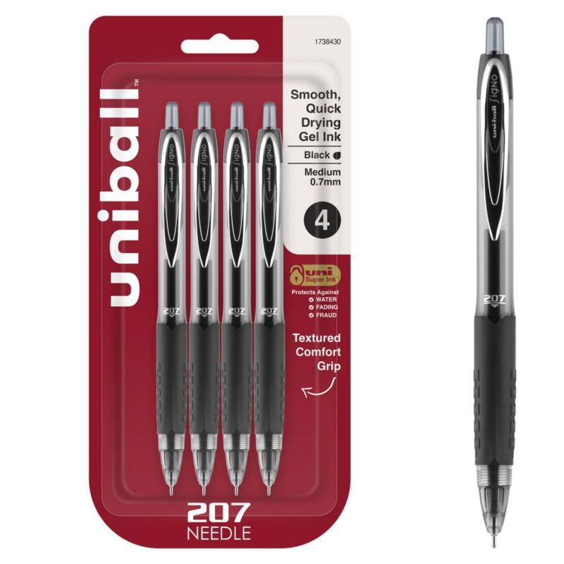 Bolígrafos de Gel Uni-Ball 207 07 mm Negro Pack de 4