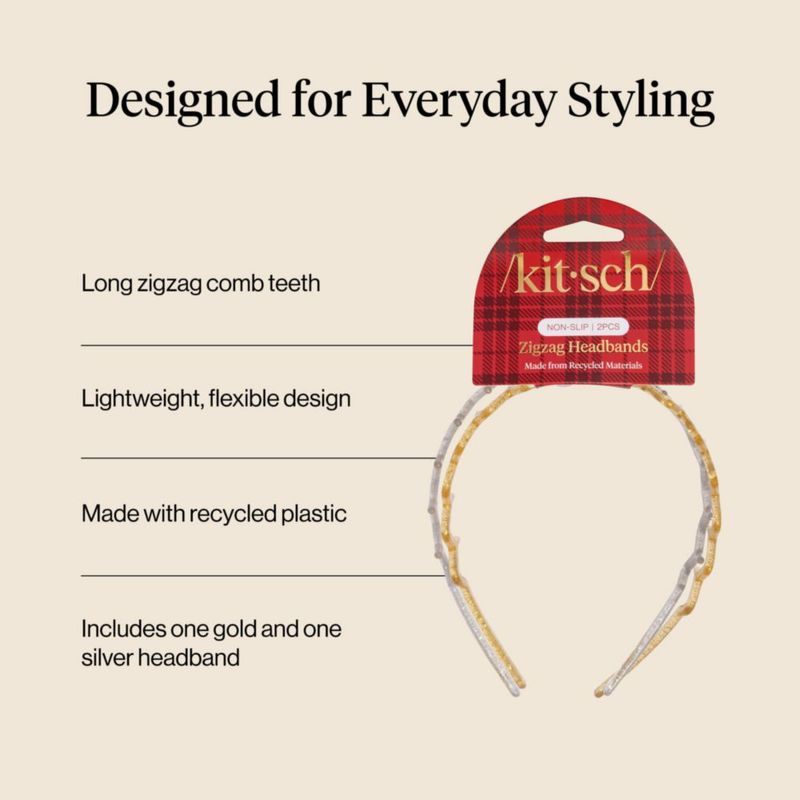 Diadema Kitsch Zig Zag 2 pzas Dorado y Plateado