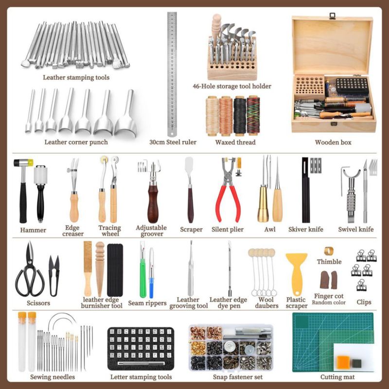 Kit de cuero JUPEAN de 424 piezas - Juego de herramientas para manualidades