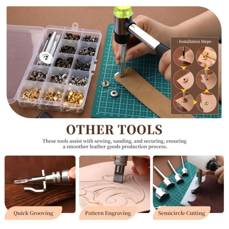 Kit de cuero JUPEAN de 424 piezas - Juego de herramientas para manualidades