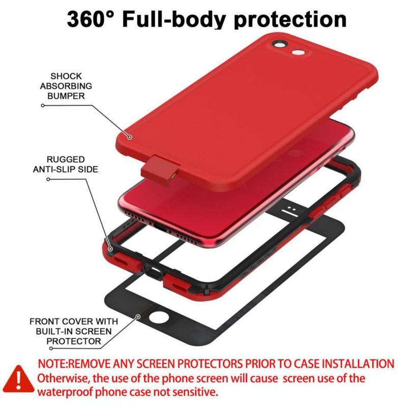 Funda impermeable Diverbox para iPhone SE/8 IP68 – color rojo
