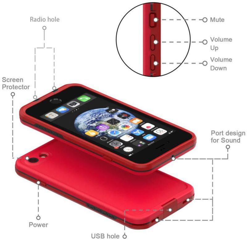 Funda impermeable Diverbox para iPhone SE/8 IP68 – color rojo