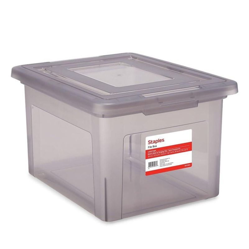 Caja de archivo Staples 46 cm x 36 cm x 27 cm con tapa a presión