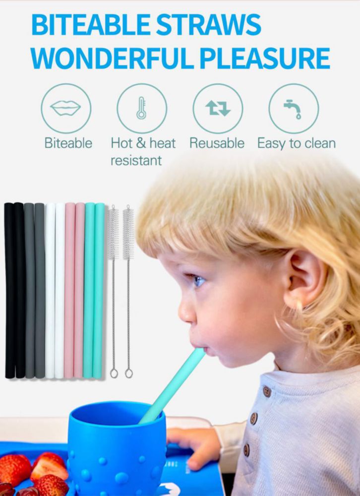 Juego de 10 pajillas de silicona rectas para batidos grandes reutilizables con cepillos de limpieza – Extra largas para vasos de 20 oz y 30 oz –