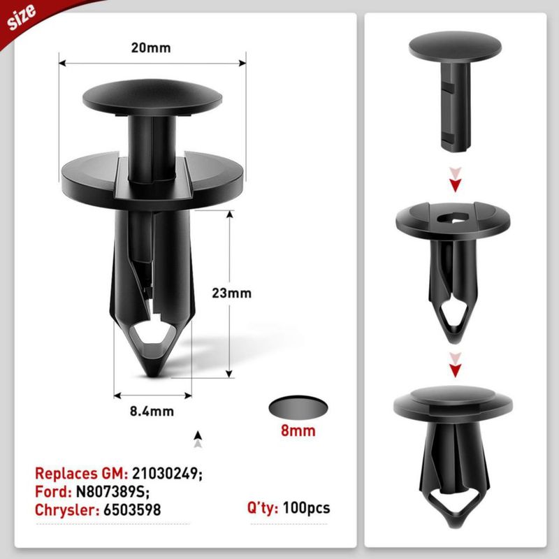 Clips de remache Nilight 100 uds 20 mm nylon + extractor