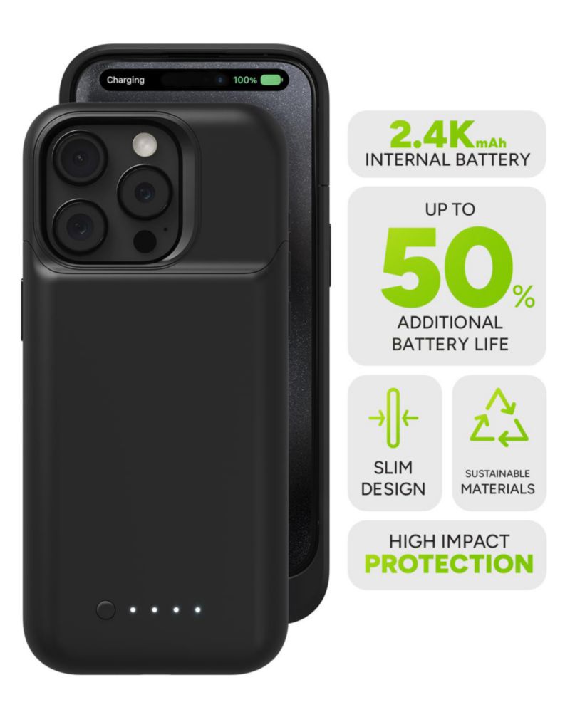 Funda de batería mophie Juice Pack para iPhone 15 Pro negra