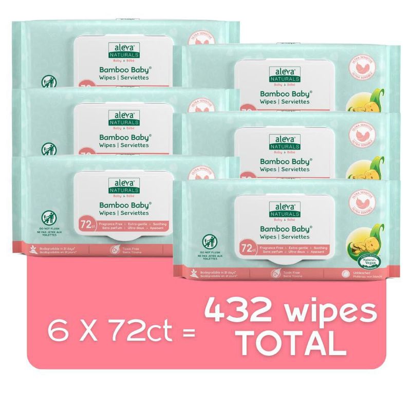 Toallitas Húmedas para Bebé Aleva Naturals 6 Pack (72 uds) Sin Perfume