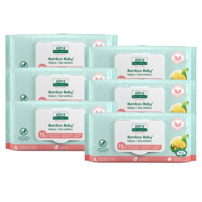 Toallitas Húmedas para Bebé Aleva Naturals 6 Pack (72 uds) Sin Perfume