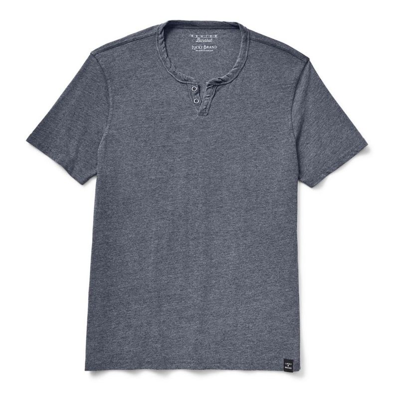 Camiseta Lucky Brand Hombre Talla Mediana Negro Jet Cuello con Muesca