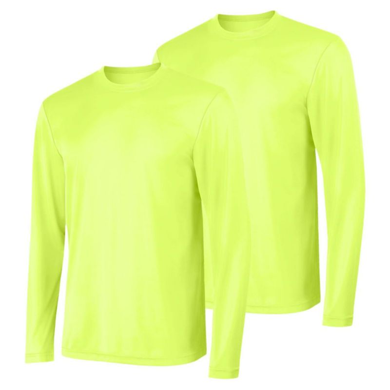 Camiseta Hanes de manga larga 2‑pack color verde seguridad UPF 50+ talla M