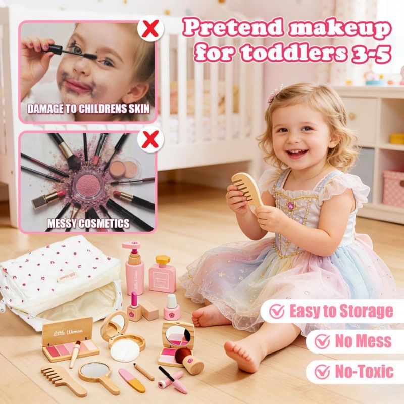 Set de Juguete de Maquillaje de Madera Treasdamic para Niñas de 3 a 6 años - Juego de Imaginación