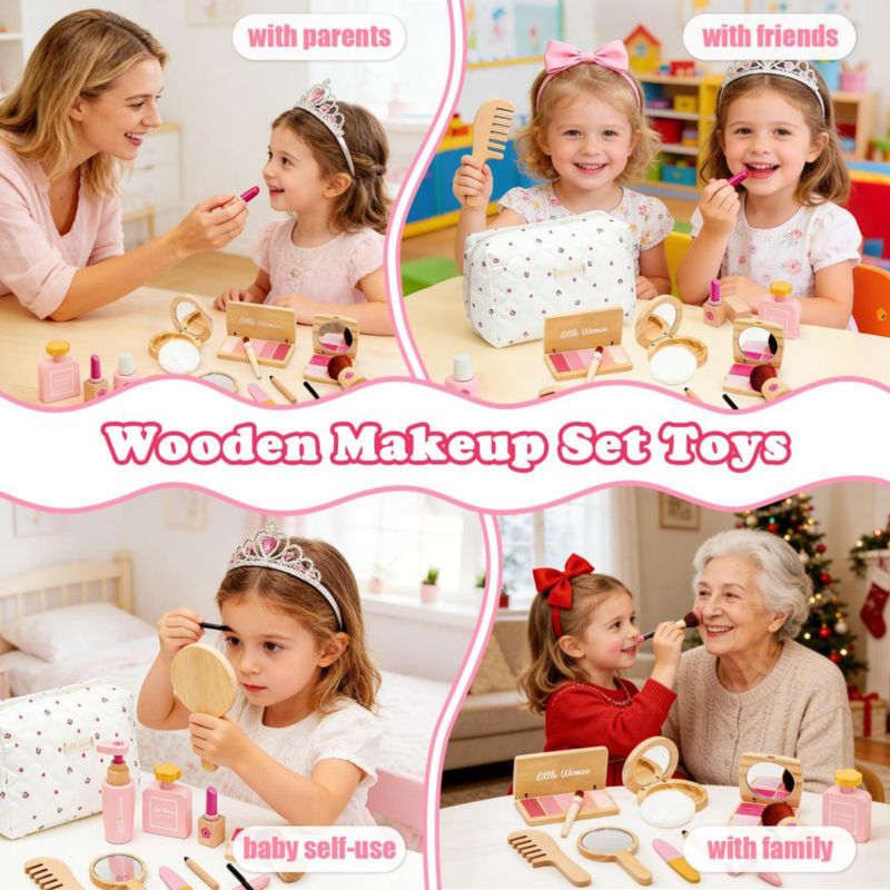 Set de Juguete de Maquillaje de Madera Treasdamic para Niñas de 3 a 6 años - Juego de Imaginación