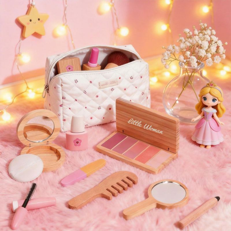 Set de Juguete de Maquillaje de Madera Treasdamic para Niñas de 3 a 6 años - Juego de Imaginación