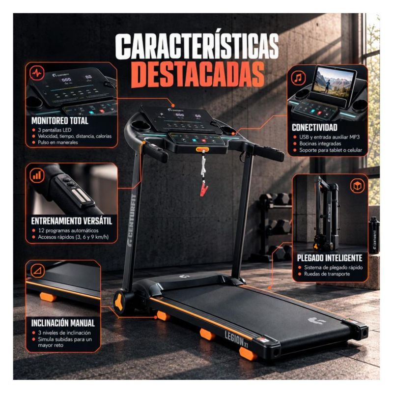 Caminadora Electrica Centurfit Plegable Potencia de 2.75hp 14m/h Bluetooth App