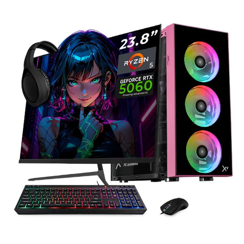 Xtreme pc rtx 5060 ryzen 5 16gb ssd 500gb monitor 23.8 pink