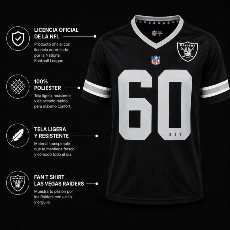 Playera Aficionado NFL Las Vegas Raiders Manga Corta Negro Hombre