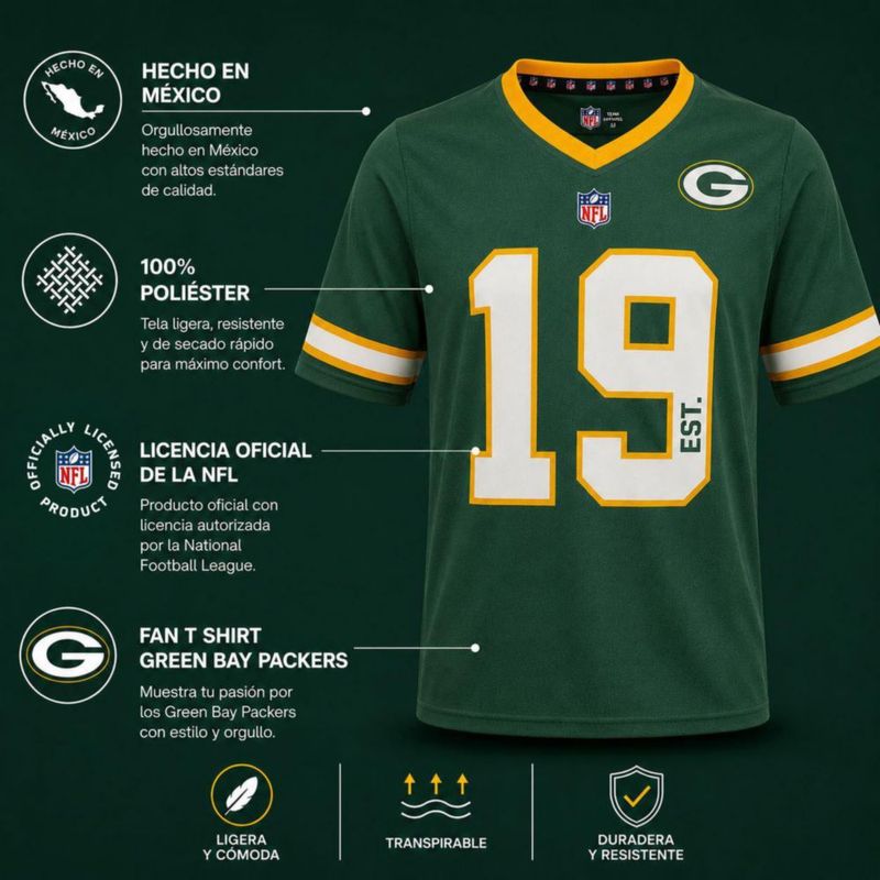 Playera Aficionado NFL Green Bay Packers Manga Corta Verde Hombre