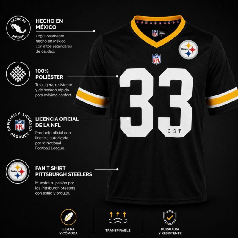 Playera Aficionado NFL Pittsburgh Steelers Manga Corta Negro Hombre