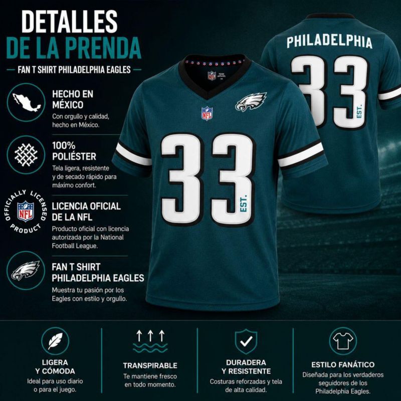 Playera Aficionado NFL Philadelphia Eagles Manga Corta Verde Hombre