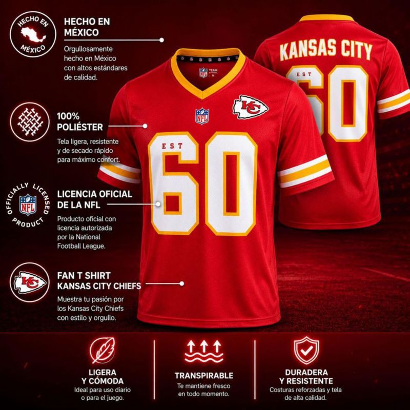 Playera Aficionado NFL Kansas City Chiefs Manga Corta Rojo Hombre