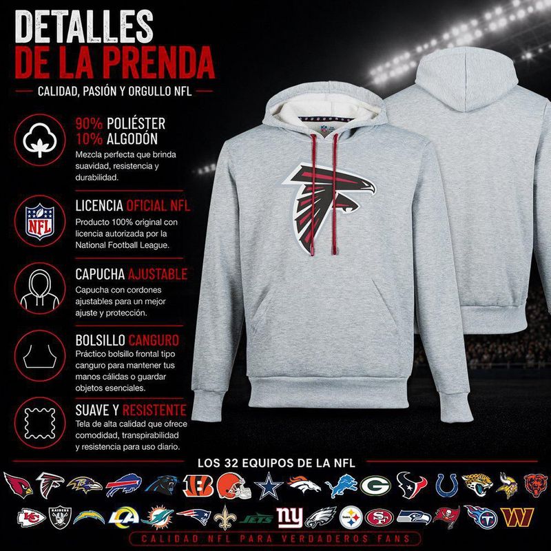 Sudadera Hoodie NFL Atlanta Falcons Manga Larga Gris Hombre