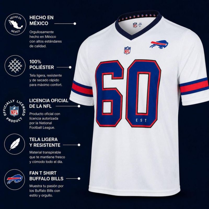 Playera Aficionado NFL Buffalo Bills Manga Corta Blanco Hombre