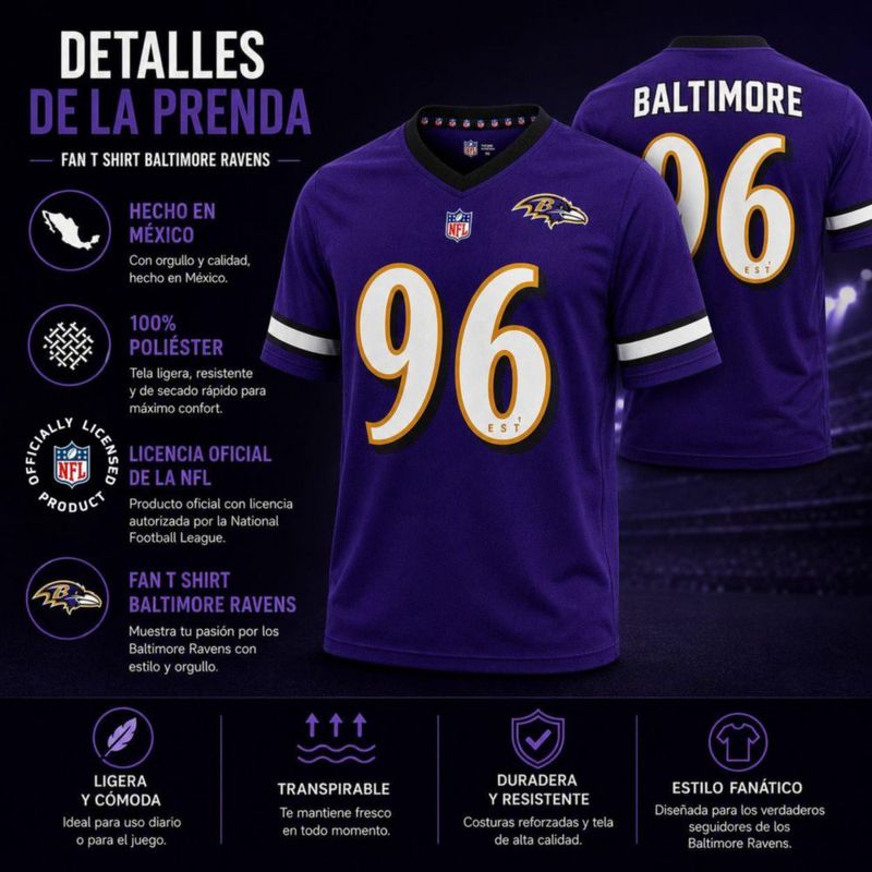 Playera Aficionado NFL Baltimore Ravens Manga Corta Morado Hombre