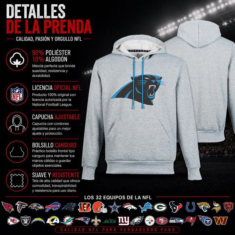 Sudadera Hoodie NFL Carolina Panthers Manga Larga Gris Hombre
