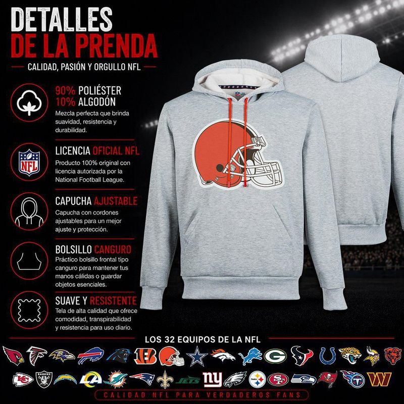 Sudadera Hoodie NFL Cleveland Browns Manga Larga Gris Hombre