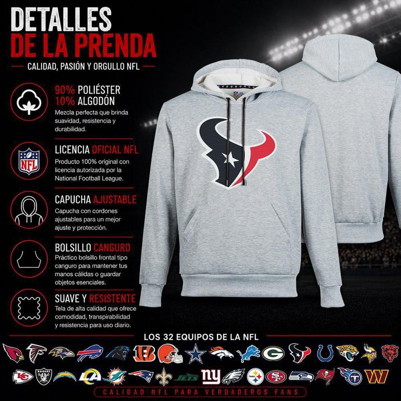 Sudadera Hoodie NFL Houston Texans Manga Larga Gris Hombre