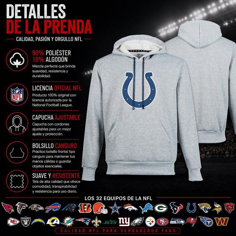 Sudadera Hoodie NFL Indianapolis Colts Manga Larga Gris Hombre