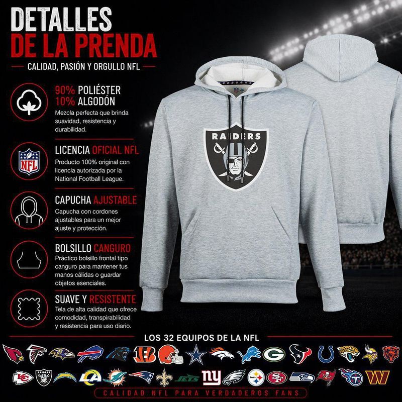 Sudadera Hoodie NFL Las Vegas Raiders Manga Larga Gris Hombre