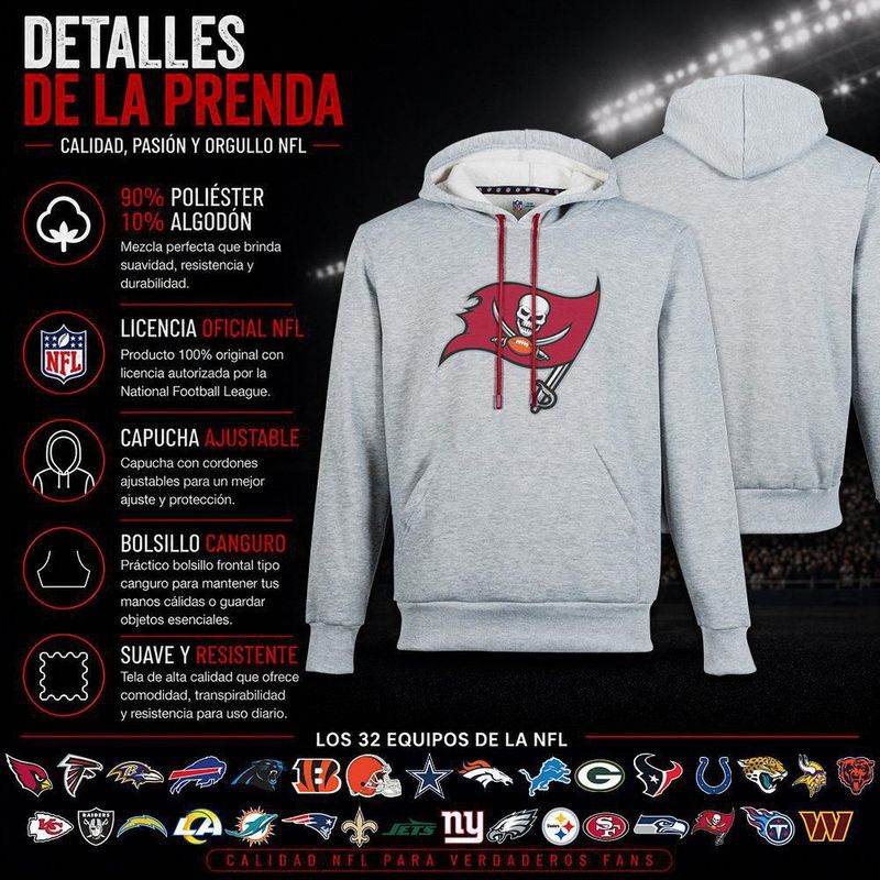 Sudadera Hoodie NFL Tampa Bay Buccaneers Manga Larga Gris Hombre