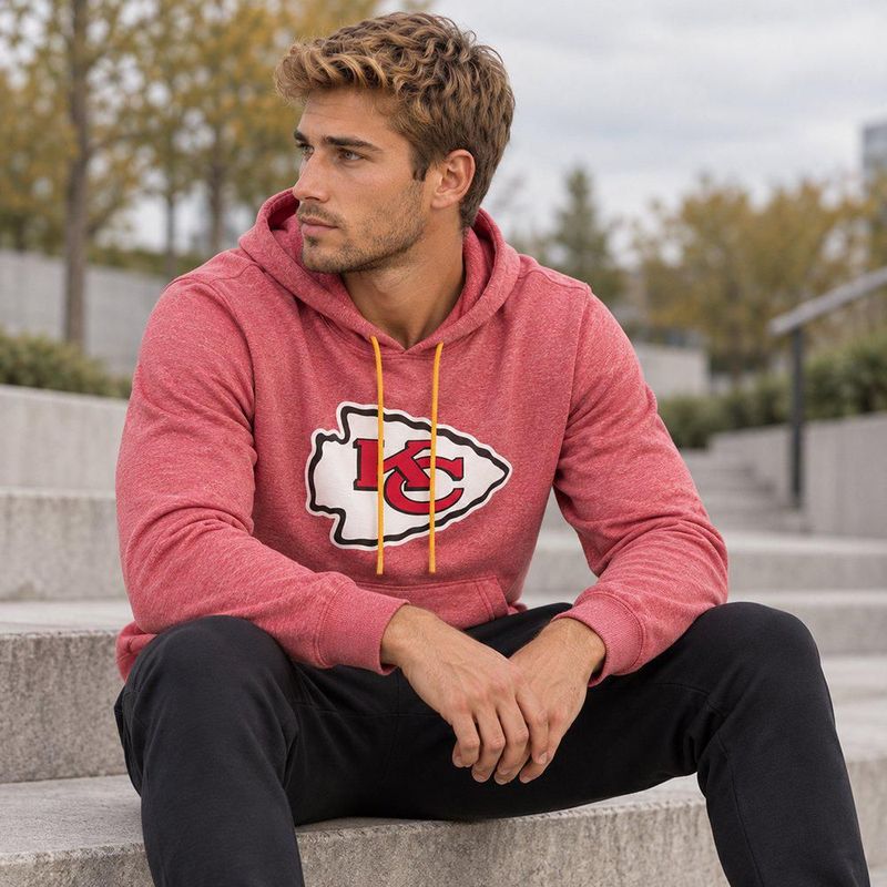 Sudadera Hoodie NFL Kansas City Chiefs Manga Larga Rojo Jaspe Hombre