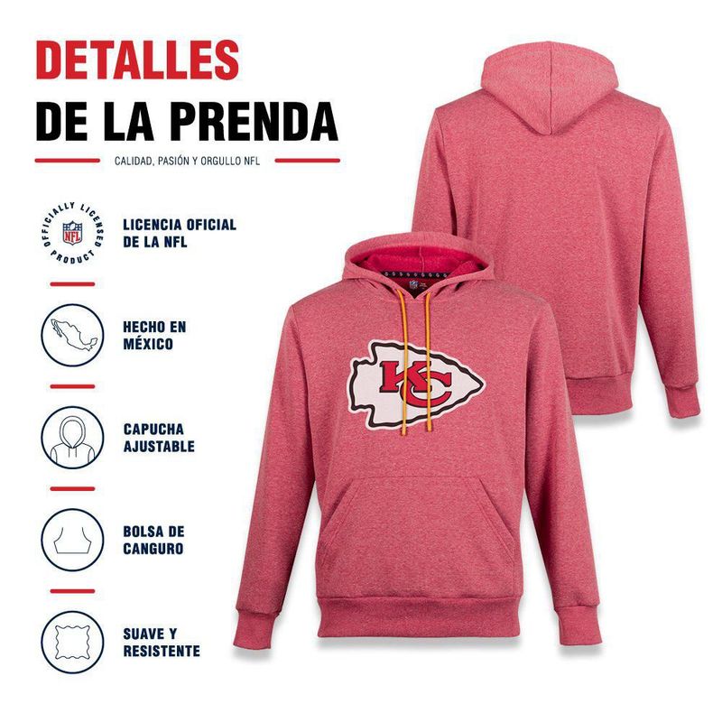 Sudadera Hoodie NFL Kansas City Chiefs Manga Larga Rojo Jaspe Hombre