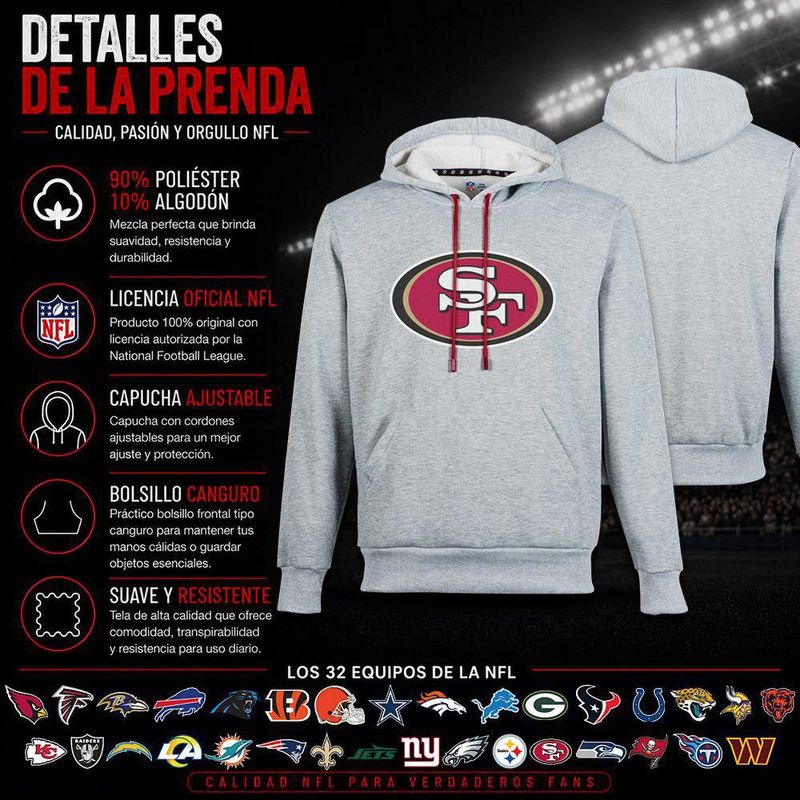 Sudadera Hoodie NFL San Francisco 49ers Manga Larga Gris Hombre