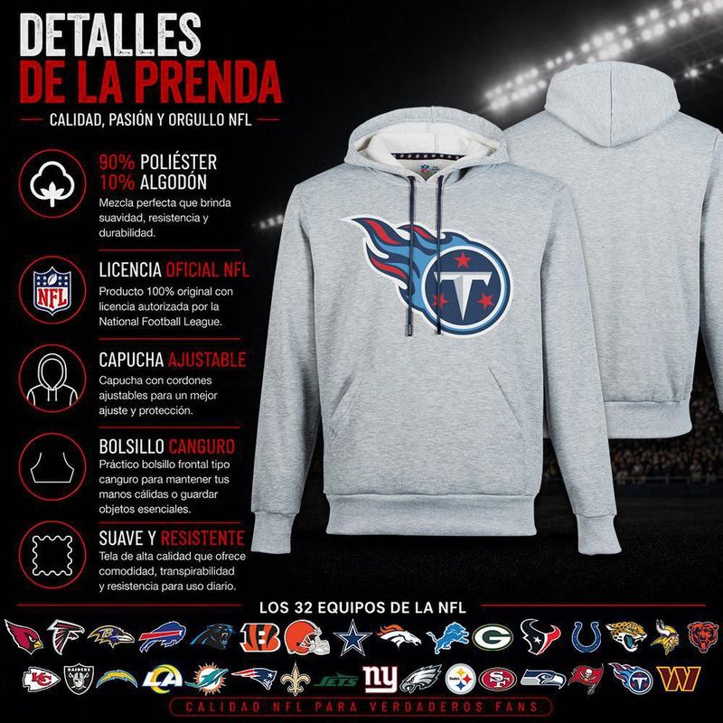 Sudadera Hoodie NFL Tennessee Titans Manga Larga Gris Hombre
