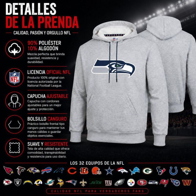 Sudadera Hoodie NFL Seattle Seahawks Manga Larga Gris Hombre