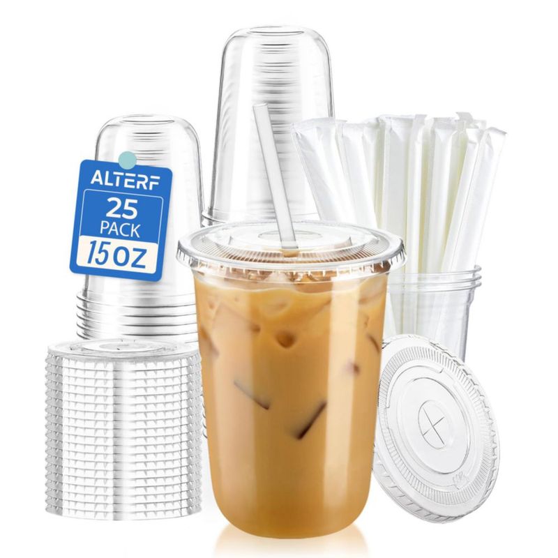 Vasos Alterf 425 ml – paquete de 25 con tapas y pajillas