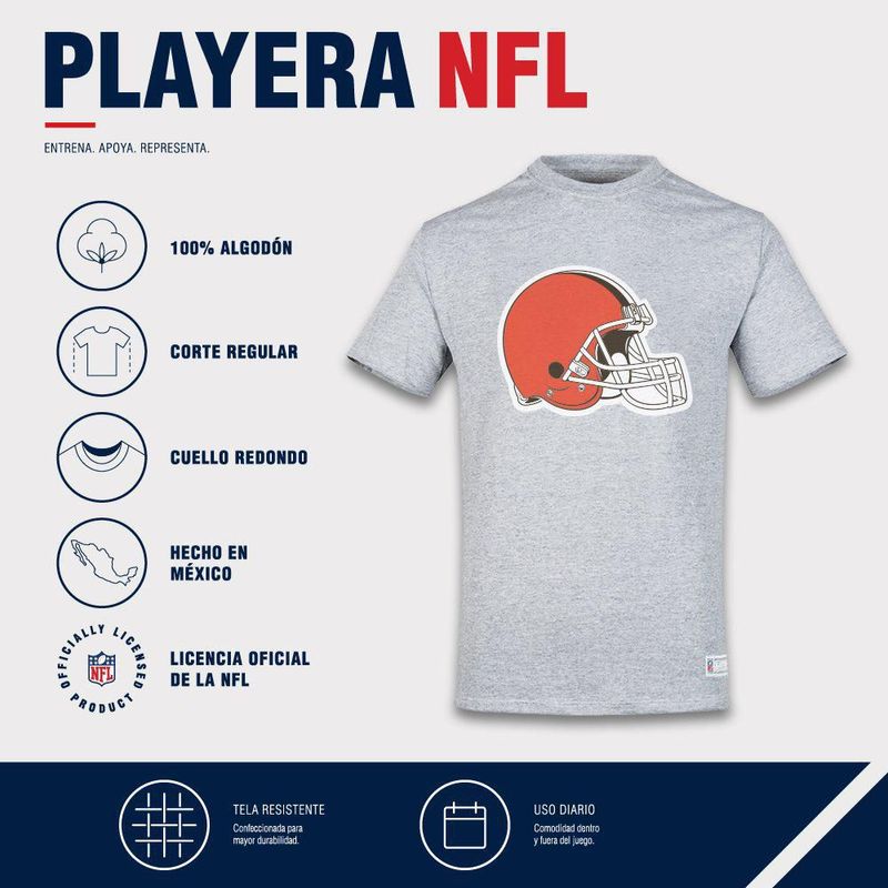 Playera Aficionado NFL Cleveland Browns Manga Corta Gris Hombre