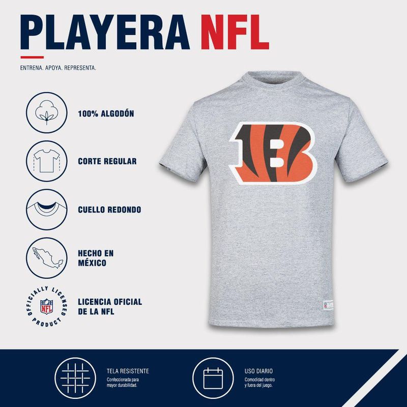Playera Aficionado NFL Cincinnati Bengals Manga Corta Gris Hombre