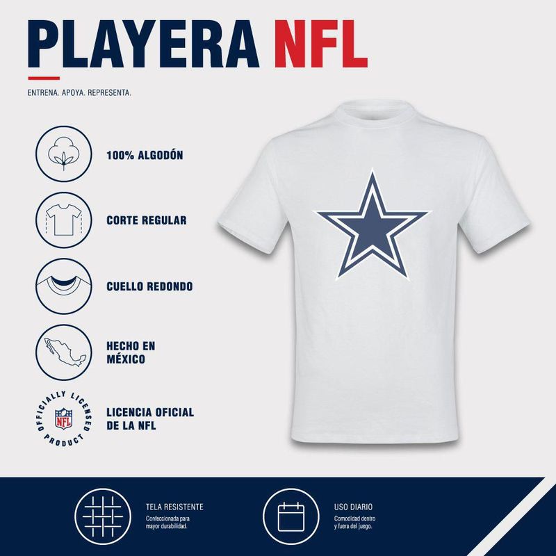 Playera Aficionado NFL Dallas Cowboys Manga Corta Blanco Hombre