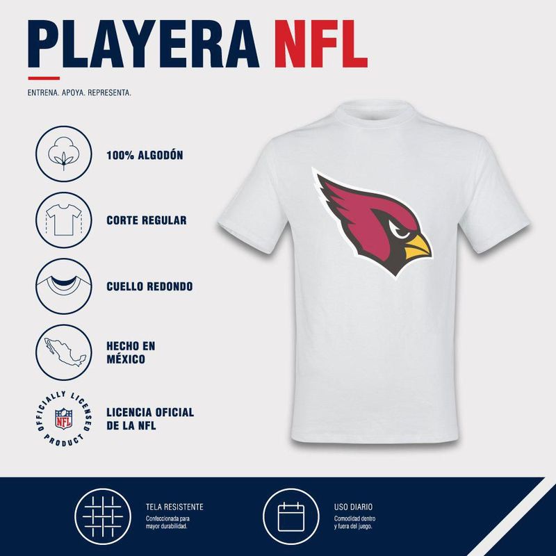 Playera Aficionado NFL Arizona Cardinals Manga Corta Blanco Hombre