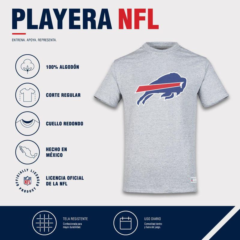 Playera Aficionado NFL Buffalo Bills Manga Corta Gris Hombre