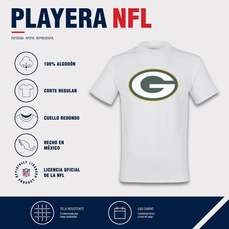 Playera Aficionado NFL Green Bay Packers Manga Corta Blanco Hombre