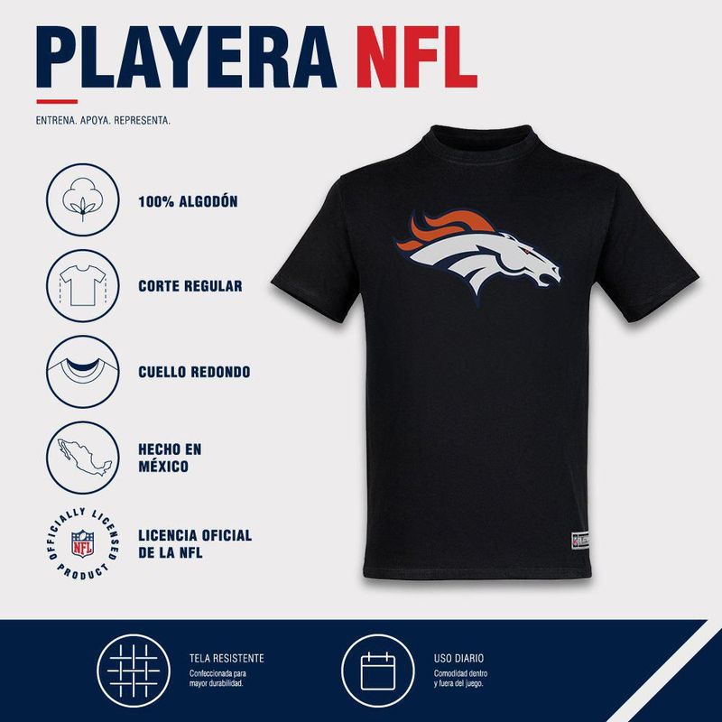 Playera Aficionado NFL Denver Broncos Manga Corta Negro Hombre