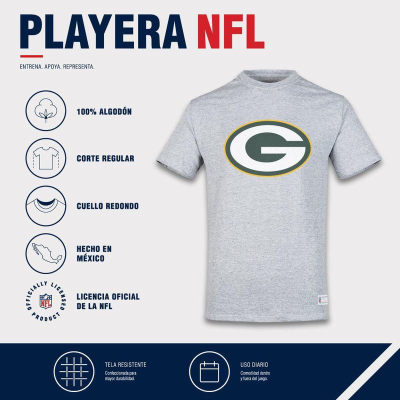 Playera Aficionado NFL Green Bay Packers Manga Corta Gris Hombre