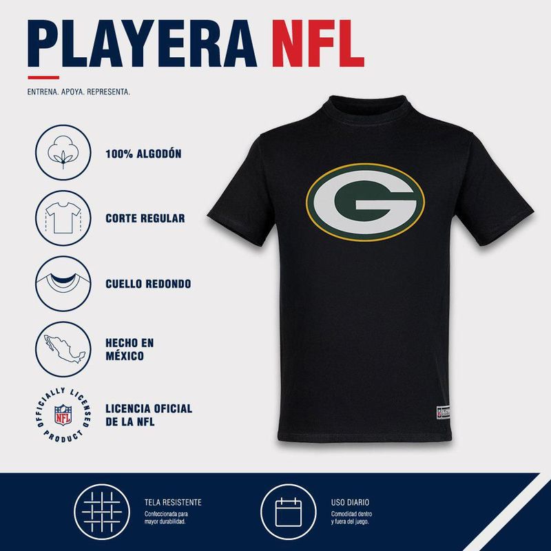 Playera Aficionado NFL Green Bay Packers Manga Corta Negro Hombre